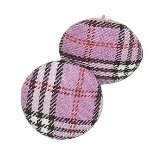 Purple Black and White Tartan Plaid Retro Mod Fabric Button Earrings